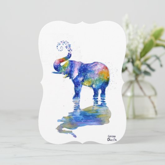 Het schilderen van de waterverf van Happy olifant Save The Date (Staand voorkant)