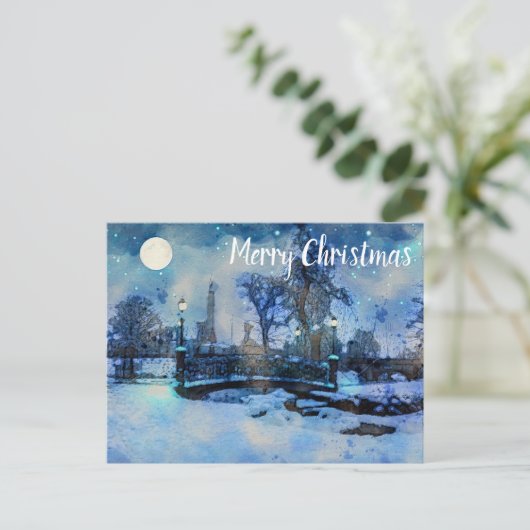 Het schilderen van de winternacht in het stadspark briefkaart (Staand voorkant)