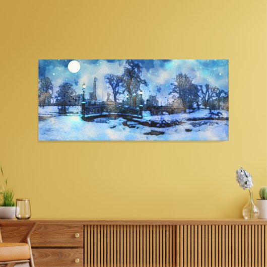 Het schilderen van de winternacht in het stadspark canvas afdruk (Insitu (Woonkamer))