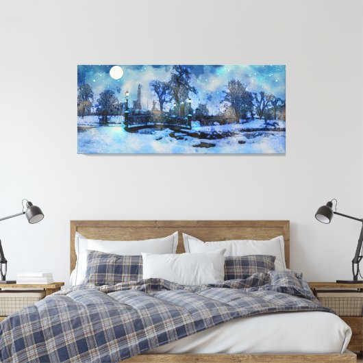 Het schilderen van de winternacht in het stadspark canvas afdruk (Insitu (Slaapkamer))