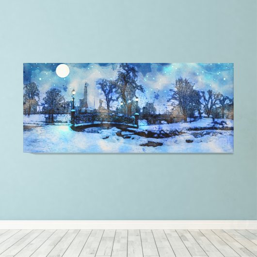 Het schilderen van de winternacht in het stadspark canvas afdruk (Insitu (Houten vloer))