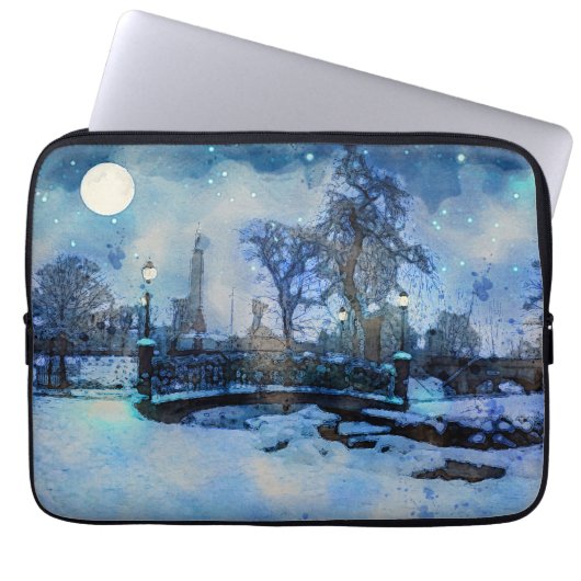 Het schilderen van de winternacht in het stadspark laptop sleeve (Voorkant)
