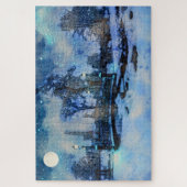 Het schilderen van de winternacht in het stadspark legpuzzel (Verticaal)