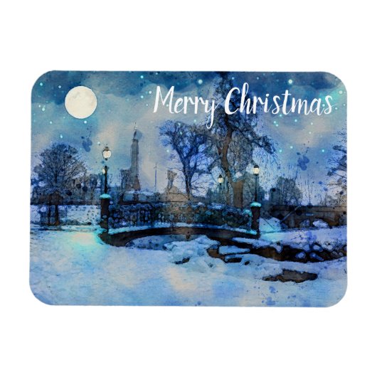 Het schilderen van de winternacht in het stadspark magneet (Horizontaal)