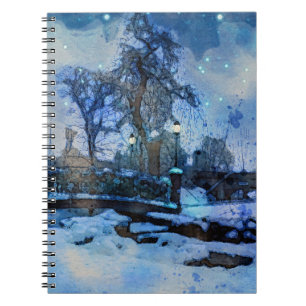 Het schilderen van de winternacht in het stadspark notitieboek