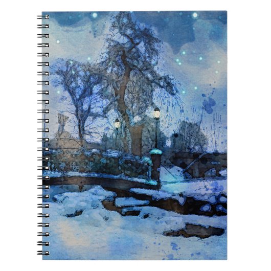 Het schilderen van de winternacht in het stadspark notitieboek (Voorkant)