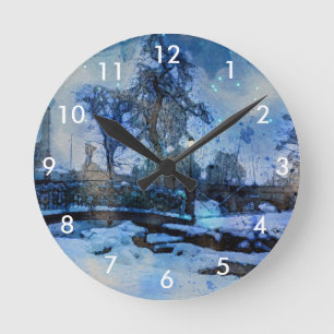 Het schilderen van de winternacht in het stadspark ronde klok