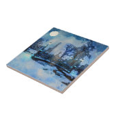 Het schilderen van de winternacht in het stadspark tegeltje (Zijkant)