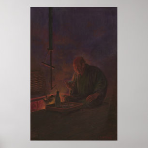 Het schilderen van een Japans Man Drink Sake Poster