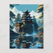 Het schilderen van een Japans Monestry met bomen e Briefkaart (Voorkant)