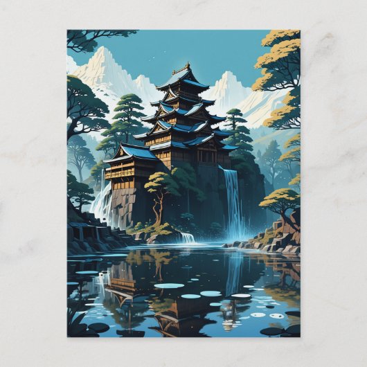 Het schilderen van een Japans Monestry met bomen e Briefkaart (Voorkant)