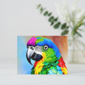 Het schilderen van een papegaai met kleurrijke ver briefkaart (Staand voorkant)
