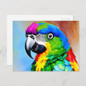 Het schilderen van een papegaai met kleurrijke ver briefkaart (Voorkant / Achterkant)