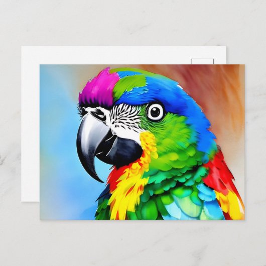 Het schilderen van een papegaai met kleurrijke ver briefkaart (Voorkant / Achterkant)