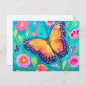 Het schilderen van een vlinder in een bloementveld briefkaart (Voorkant / Achterkant)