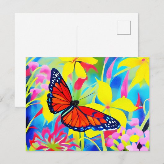 Het schilderen van een vlinder op bloemen briefkaart (Voorkant / Achterkant)