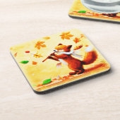 Het schilderen van een vrolijk zingend rood vos. B Bier Onderzetter (Linkerzijde)