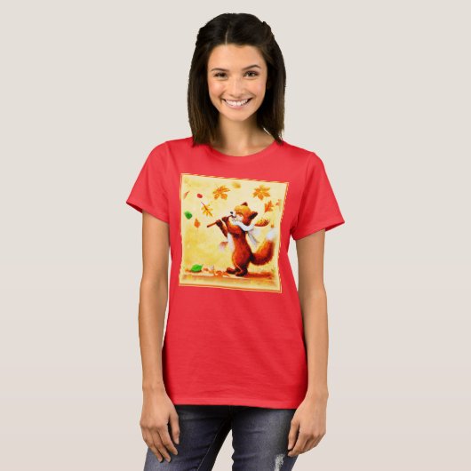 Het schilderen van een vrolijk zingend rood vos. B T-shirt (Voorkant volledig)