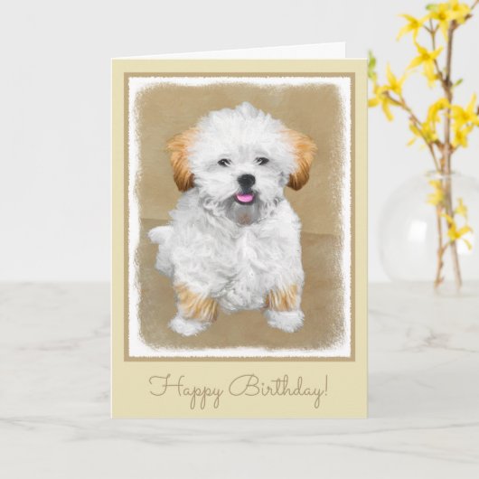 Het Schilderen van het Puppy van Apso van Lhasa - Kaart (Gele Bloem)