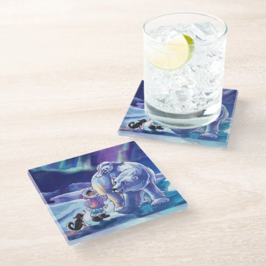 Het schilderen van Polaire Pals Glazen Onderzetter (Schuin)