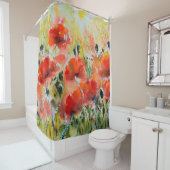 Het schilderen van rode papaverbloemen met waterkl douchegordijn (In situ)
