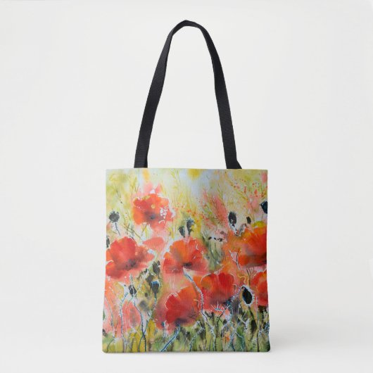 Het schilderen van rode papaverbloemen met waterkl tote bag (Voorkant)