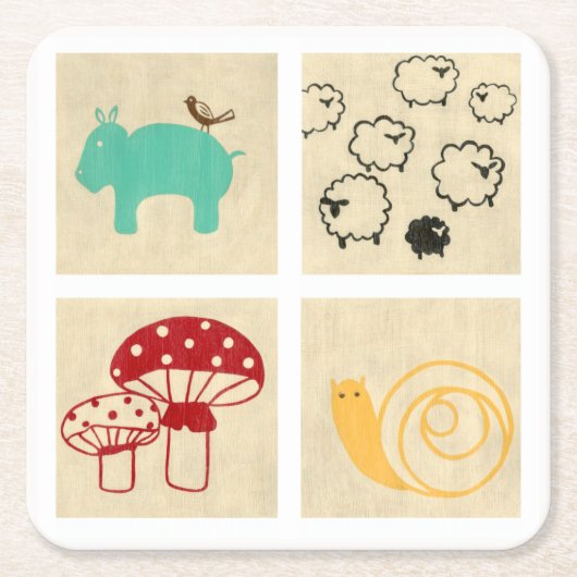 Het schilderen van vier kinderblokken kartonnen onderzetters (Voorkant)