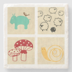 Het schilderen van vier kinderblokken stenen onderzetter