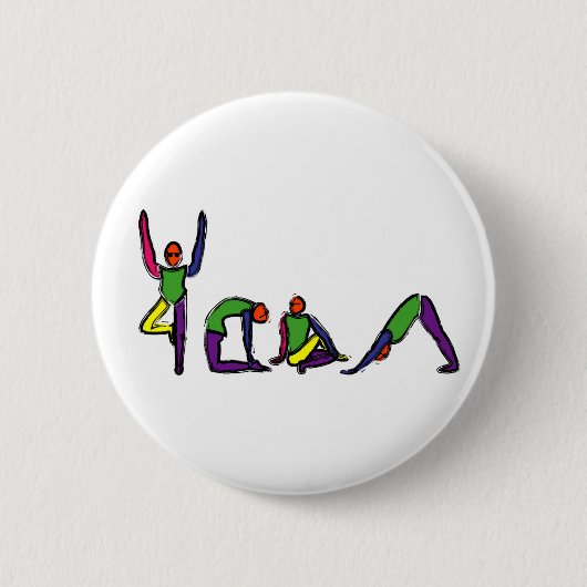 Het schilderen van yoga stelt spelling YOGA voor. Ronde Button 5,7 Cm (Voorkant)