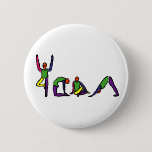Het schilderen van yoga stelt spelling YOGA voor. Ronde Button 5,7 Cm
