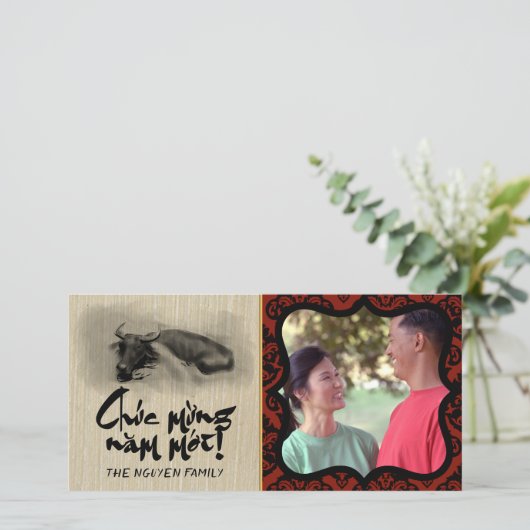 Het schilderen Water Buffalo Ox Nieuwjaar Foto lij Bedankkaart (Staand voorkant)