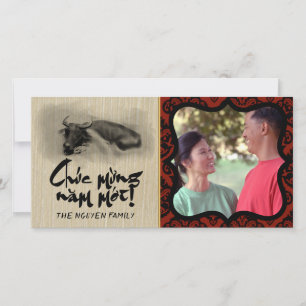 Het schilderen Water Buffalo Ox Nieuwjaar Foto lij Bedankkaart