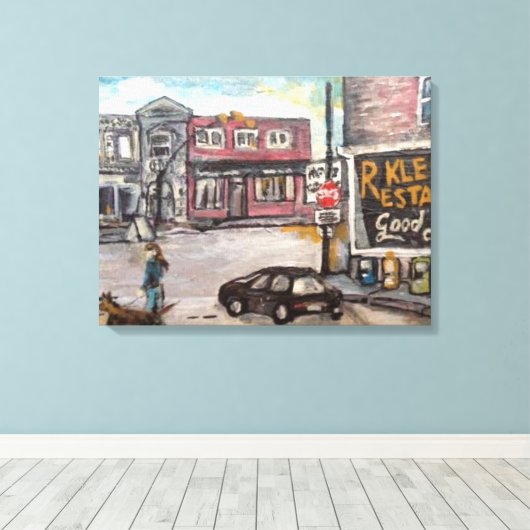 Het schilderij "Downtown Willoughby Dog Walk" Canvas Afdruk (Insitu (Houten vloer))