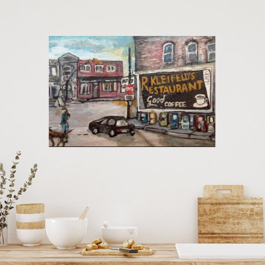 Het schilderij "Downtown Willoughby Dog Walk" Poster (Keuken)