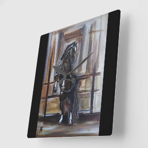 Het schilderij van het wilde paard door Alfred Fox Vierkante Klok