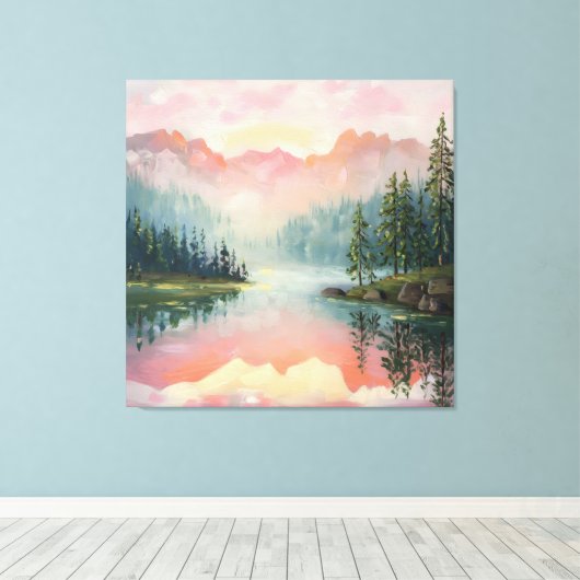 Het schilderij van Sunrise Over the Mountains. Canvas Afdruk (Insitu (Houten vloer))