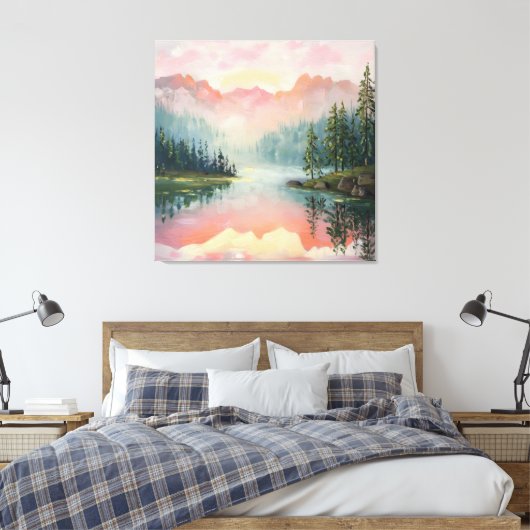 Het schilderij van Sunrise Over the Mountains. Canvas Afdruk (Insitu (Slaapkamer))
