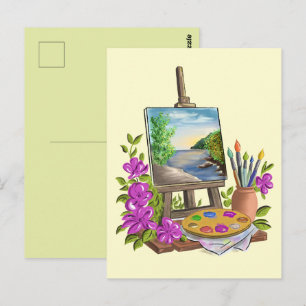 Het schildersezel van de kunstschilder. briefkaart