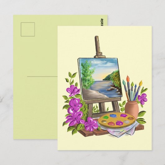 Het schildersezel van de kunstschilder. briefkaart (Voorkant / Achterkant)