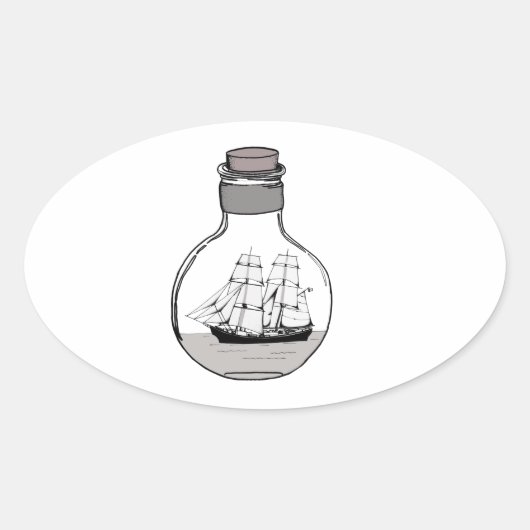 Het schip in de glazen bol ovale sticker (Voorkant)