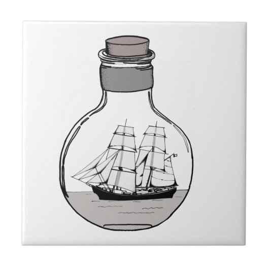 Het schip in de glazen bol tegeltje (Voorkant)