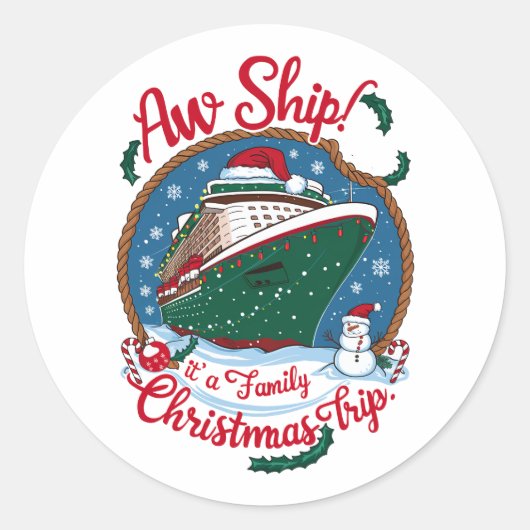 Het schip is een familie kerst cruise reis ronde sticker (Voorkant)