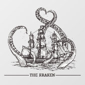 Het schip Kraken Octopus Sailing Nautical Raamsticker (Vel)