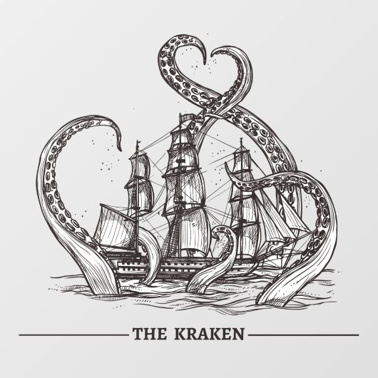 Het schip Kraken Octopus Sailing Nautical Raamsticker (Vel)
