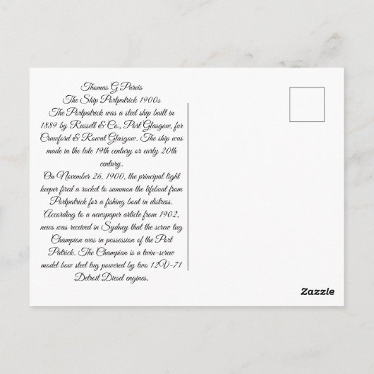 Het schip Portpatrick 1900s Briefkaart (Achterkant)