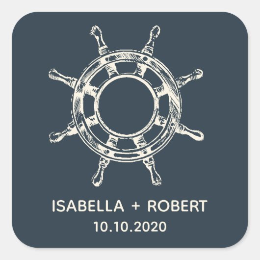 Het Schip's wiel | Bruiloft Monogram Vierkante Sticker (Voorkant)