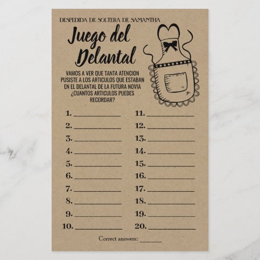 Het Schort vrijgezellenfeest engelse spaanse spel (Achterkant)