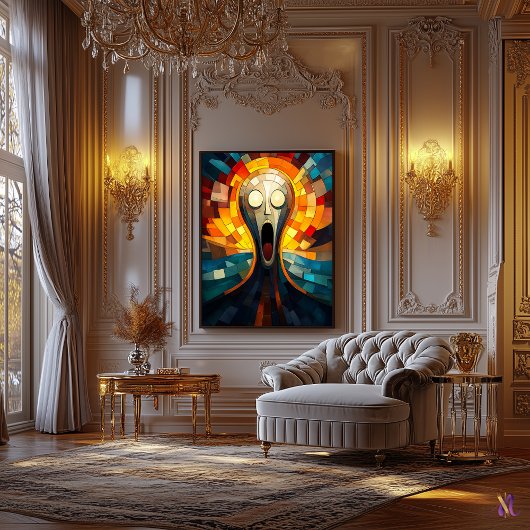 Het Schreeuw Glas in lood Mozaïek Kunstwerk Canvas Afdruk