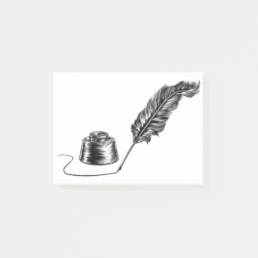 Het schrijven van Quill Feather Pen en Inkwell Post-it® Notes (Voorkant)