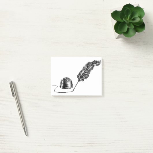 Het schrijven van Quill Feather Pen en Inkwell Post-it® Notes (Kantoor)